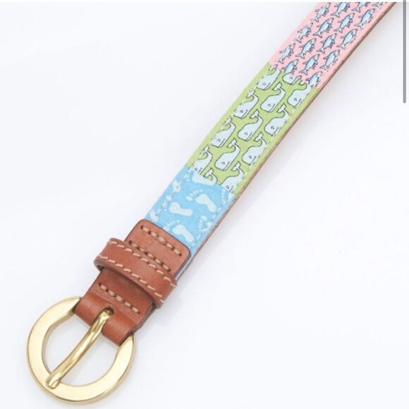 Vineyard Vines Patchwork Silk Leather Buckle Belt Women’s XS Preppy Coastal - Picture 3 of 12